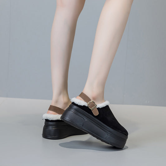 Women's Thick Bottom Increased Closed Toe Warm Fur Slippers