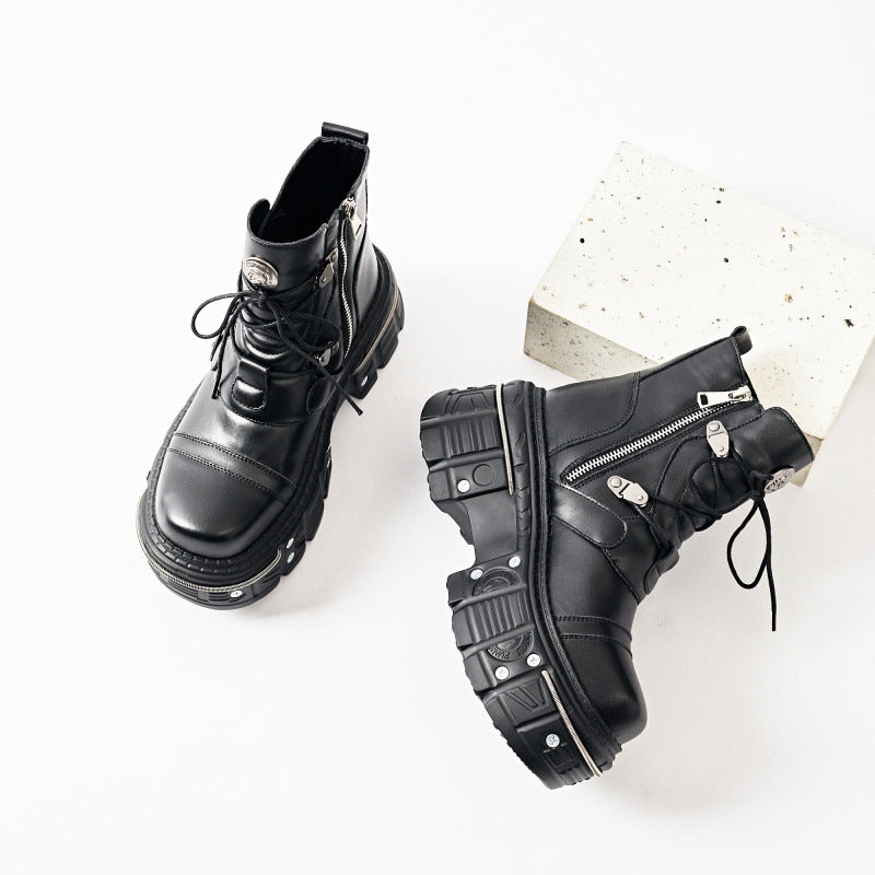 Platform Niche Plaid Martin Gothic Style Motorcycle Boots
