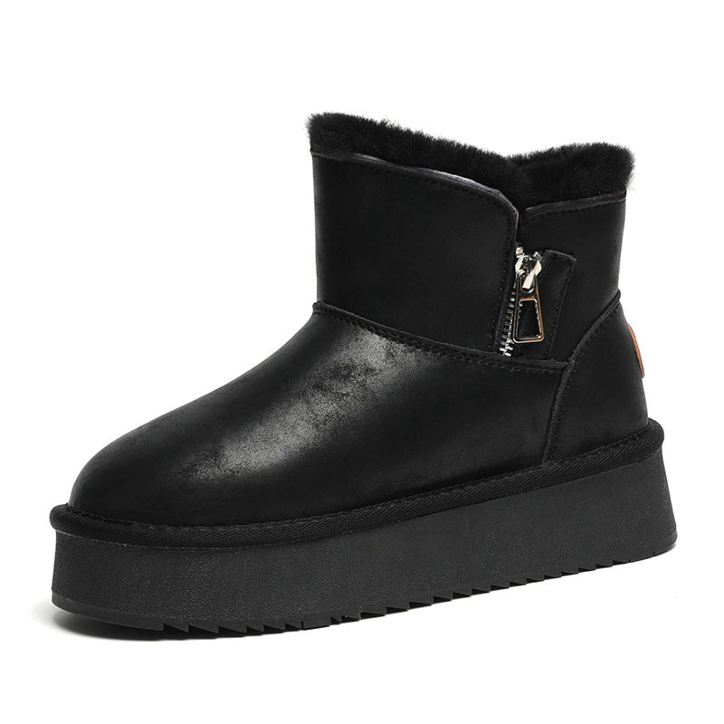 Women's Genuine Wool For Thick Bottom Fleece-lined Cotton Outer Wear Snow Boots