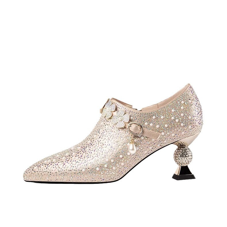 Women's Spring Fashionable Stylish Flower Pearl Rhinestone Wedding Women's Fashion Shoes