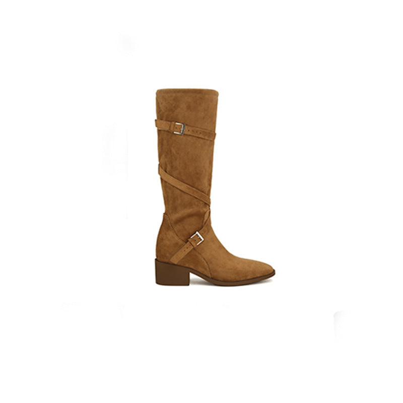 Large Long Leg Tip Round Head Cross With Thick High Boots