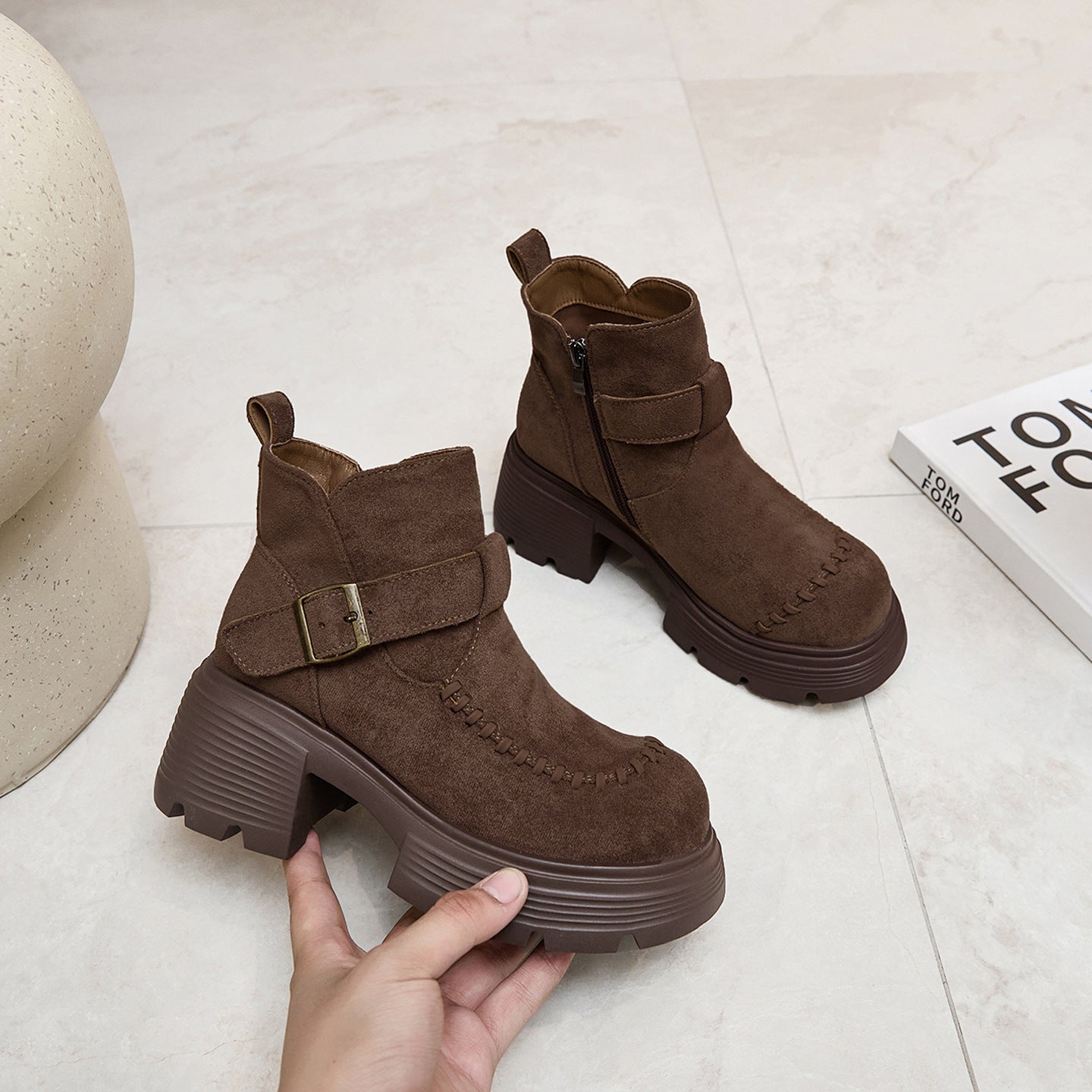 Women's Platform Ankle Brown Fashion Martin Snow Boots
