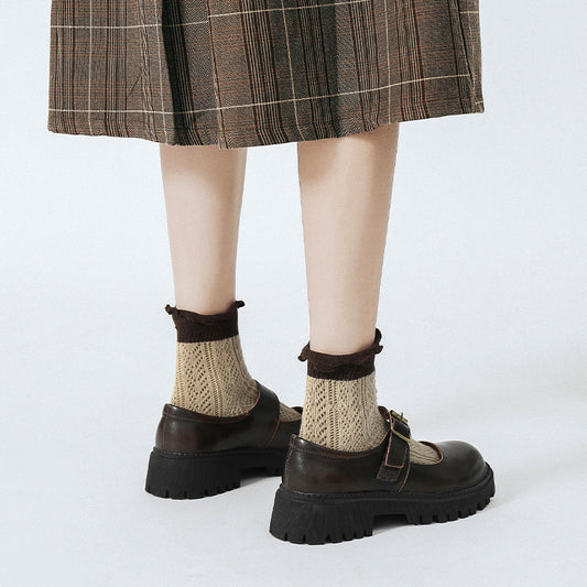 Women's College Style Uniform Pumps Thick Bottom Leather Shoes