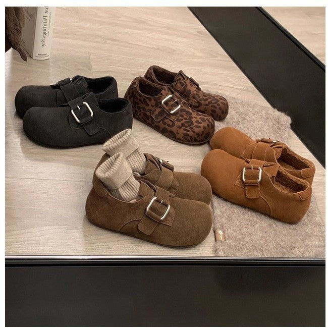 Women's Version Height Increasing Leopard Print All-inclusive Fleece-lined Fluffy Women's Fashion Shoes