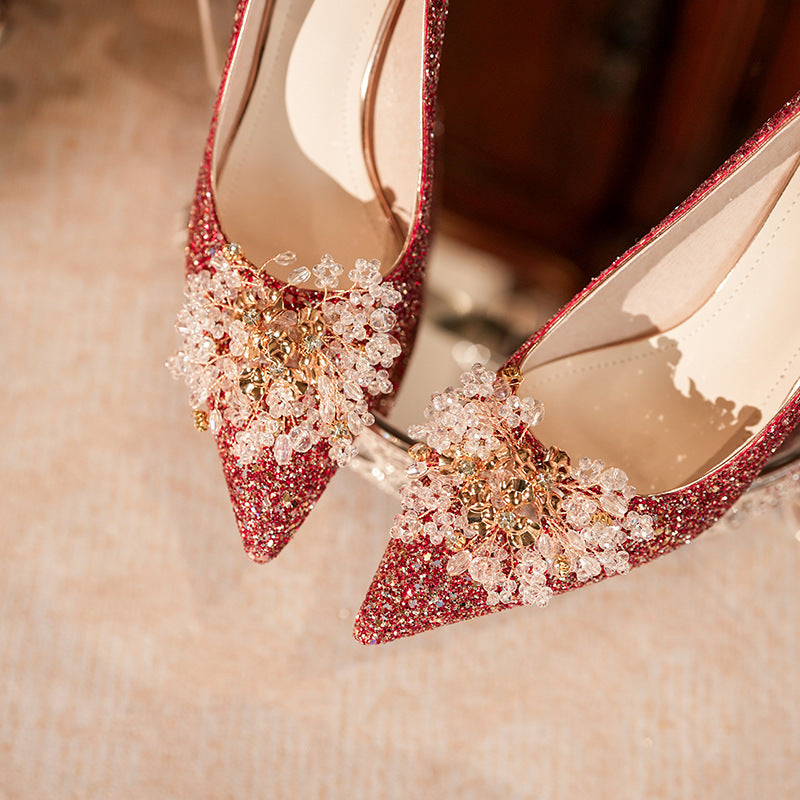 Sequin Wedding Banquet Dress Bridal Pointed Women's Shoes