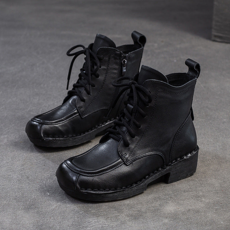 Women's Round Toe Side Zipper Vintage Martin Boots