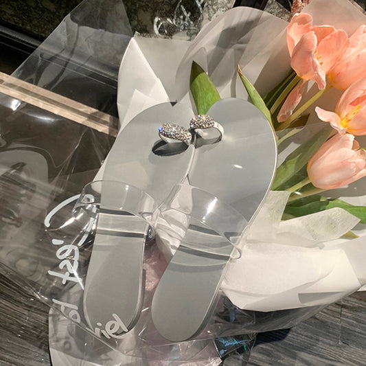 Women's Rhinestone Toe Covering Round Transparent Flat Sandals