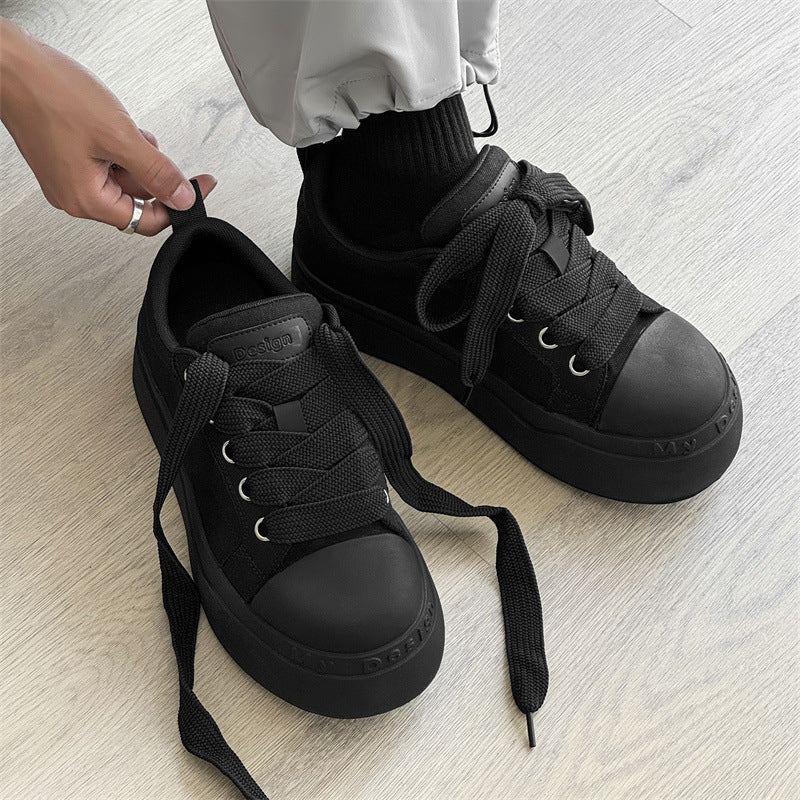 Women's & Men's Big Head Black White Classic Thick Sole Height Increasing Men's Board Shoes