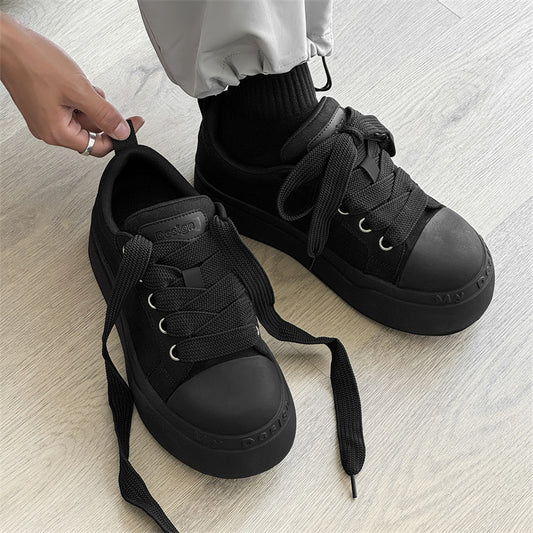 Women's & Men's Big Head Black White Classic Thick Sole Height Increasing Men's Board Shoes