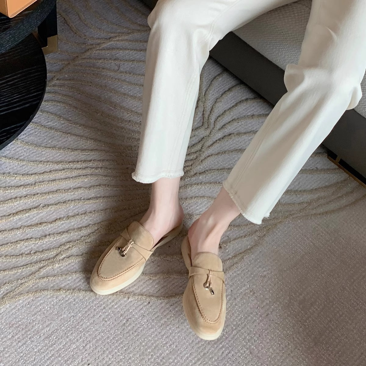 Women's Lock Flat Slip-on Lofter Soft Bottom Bean Cashmere Loafers