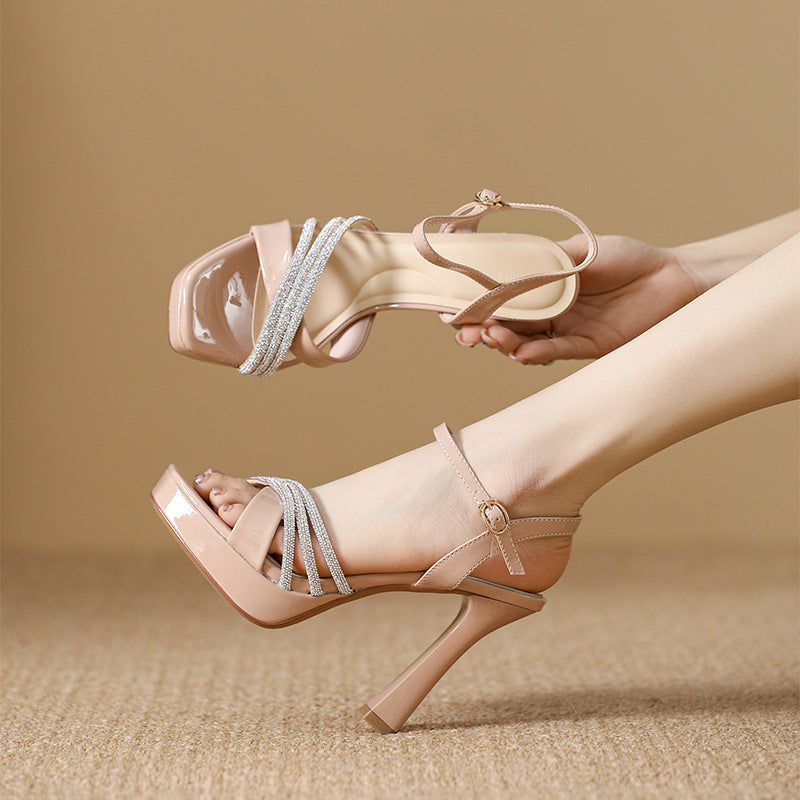 Women's Rhinestone Chunky Waterproof Platform Fashion Summer High Heeled Sandals