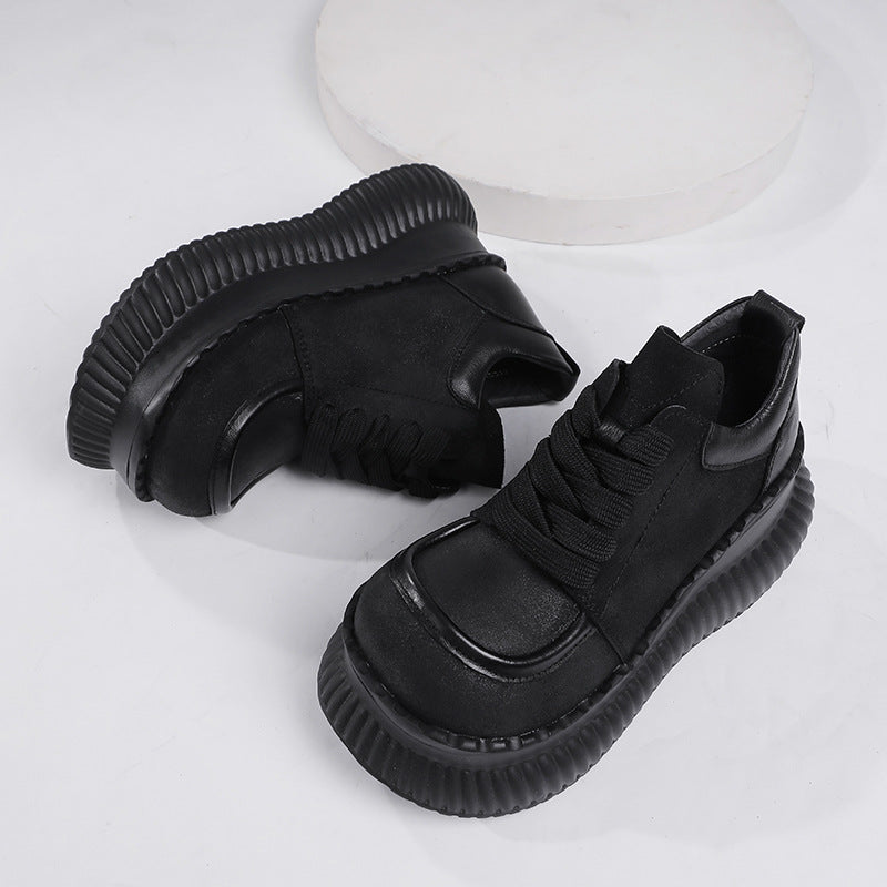 Cowhide Platform Wedge Low-cut Lightweight Handmade Casual Shoes
