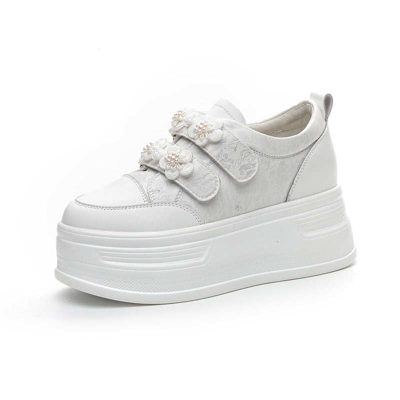 Women's Satin Increased Pu Sole White Summer Muffin Bottom Women's Casual Shoes