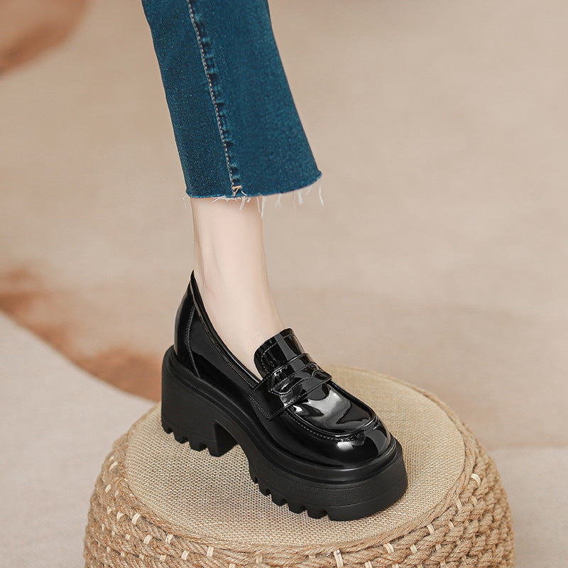 Women's Increasing Insole Small Autumn Muffin Thick Bottom Chunky Single College Loafers