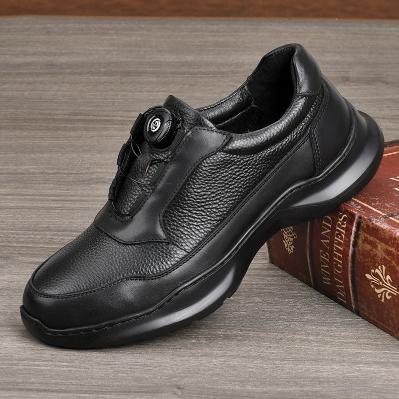 Men's Versatile Button Automatic Buckle Commute Leisure Thick Men's Casual Leather Shoes