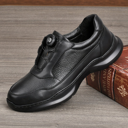 Men's Versatile Button Automatic Buckle Commute Leisure Thick Men's Casual Leather Shoes