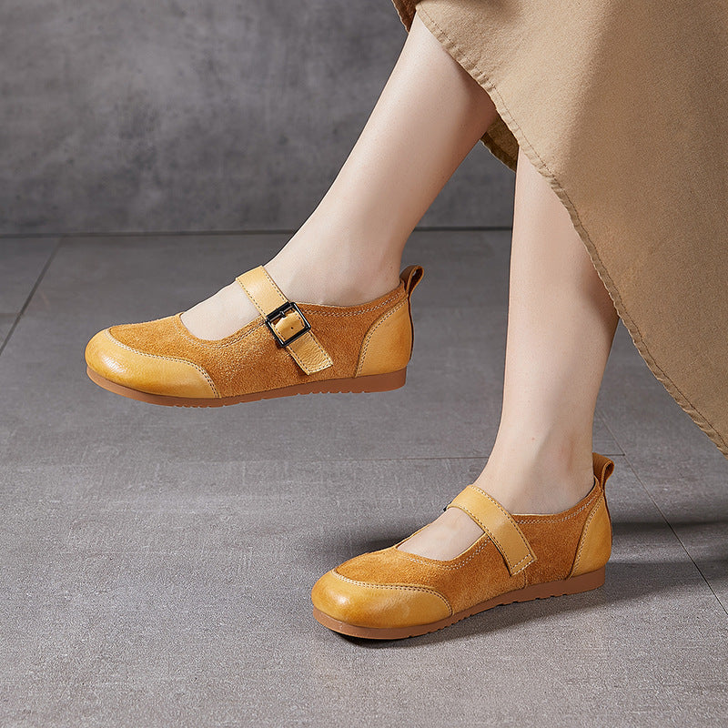 Women's Korean Fashionable Flat Buckle Color Matching Mary Loafers
