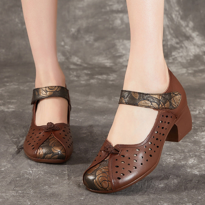 Women's Soft Bottom Breathable First Layer Cowhide Heels