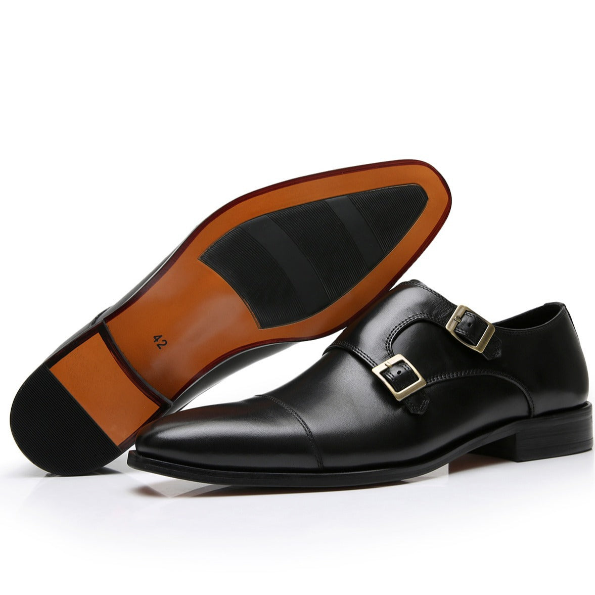 Men's Business Formal Trend Monk Cowhide Buckle Leather Shoes