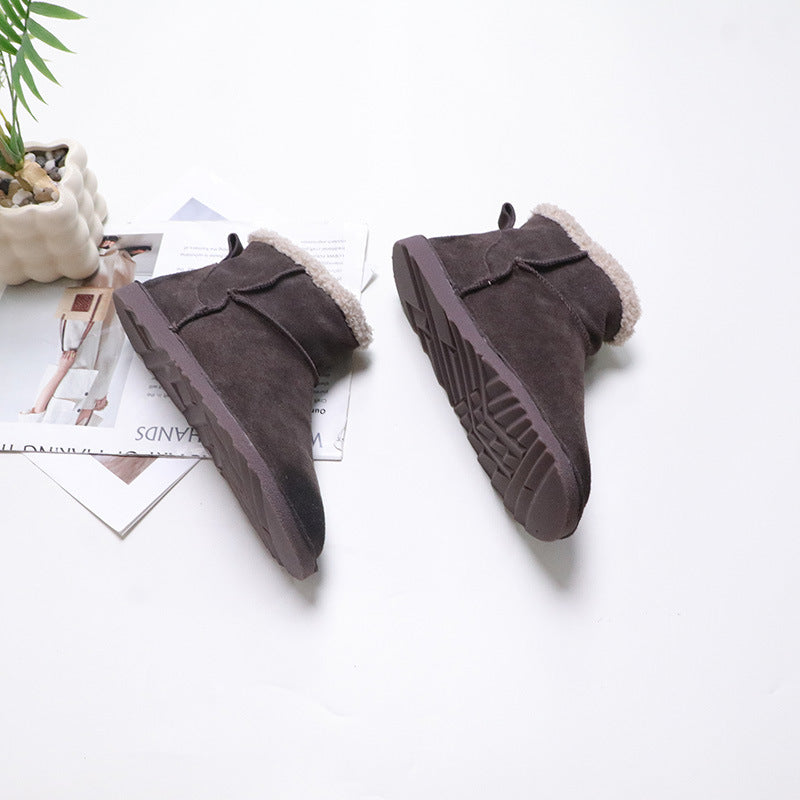 Color First Layer Cowhide Round Toe Slip-on Cotton Low Tube Boots