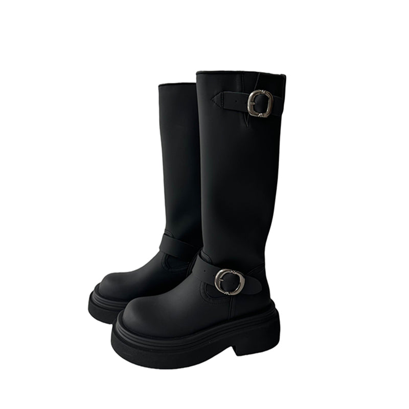 Female Round Toe Thick Bottom Extra Black Boots