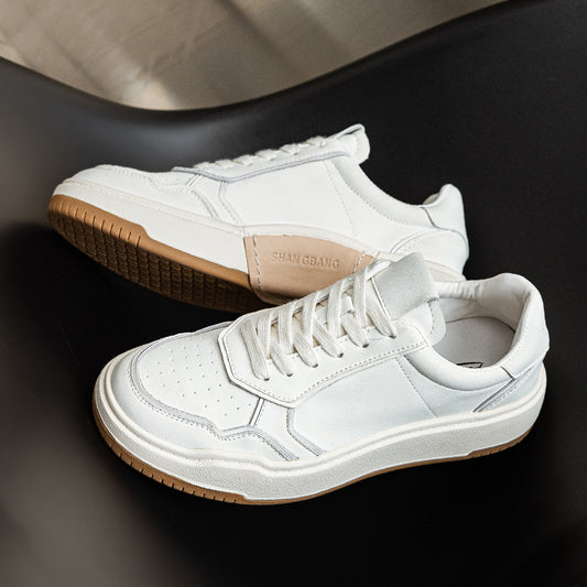 Women's Cowhide Trendy Autumn Thick-soled Wild White Women's Board Shoes