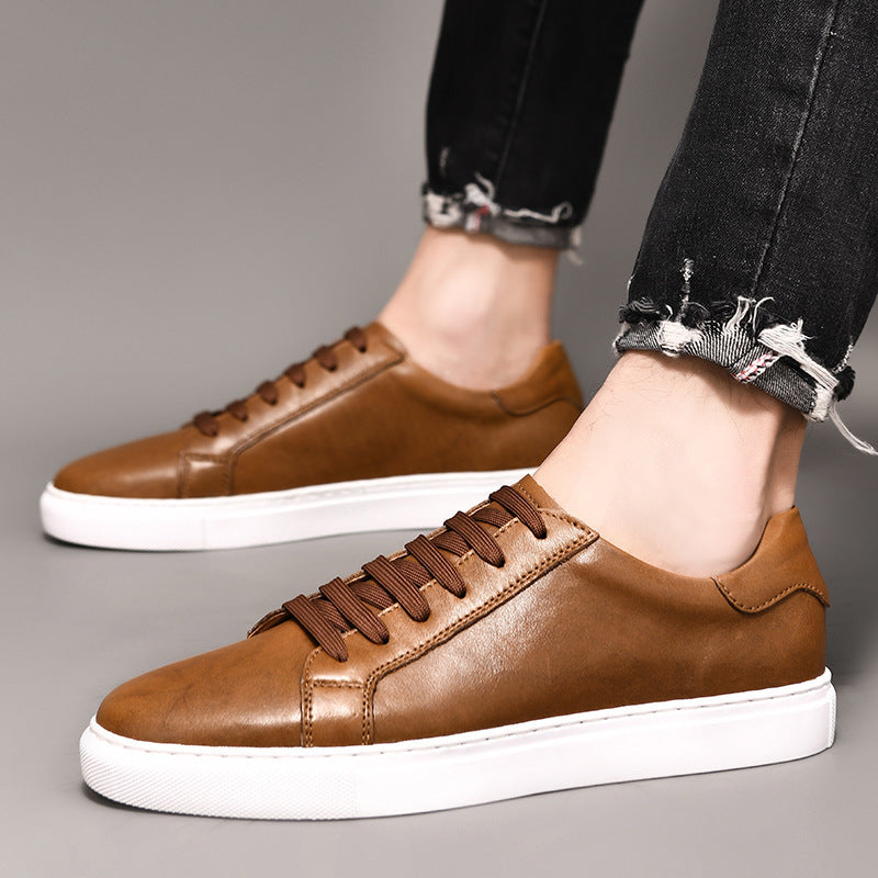 Men's First Layer Cowhide Fashion British Trend Low Business Men's Board Shoes