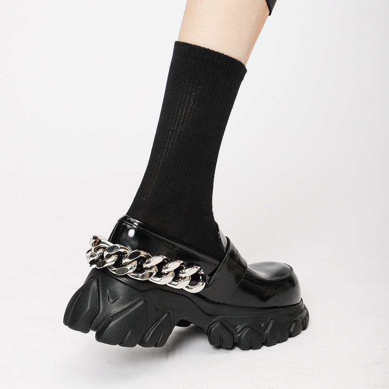 Women's Muffin Patent Metal Large Chain Round Head Thick Women's Shoes