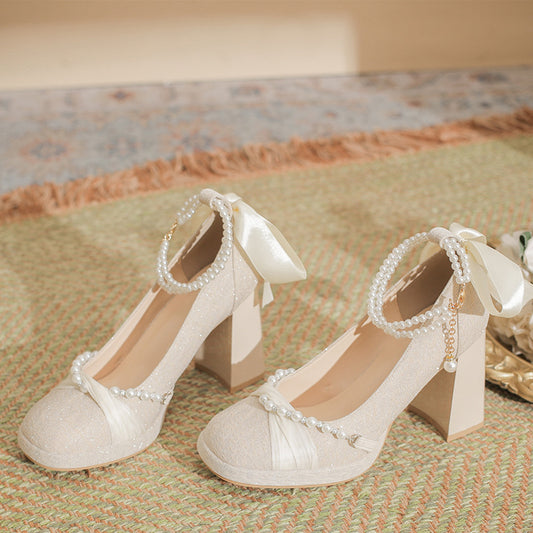 Women's Jane High Small Chunky Adult Ceremony Wedding Dress Two-way Engagement Heels
