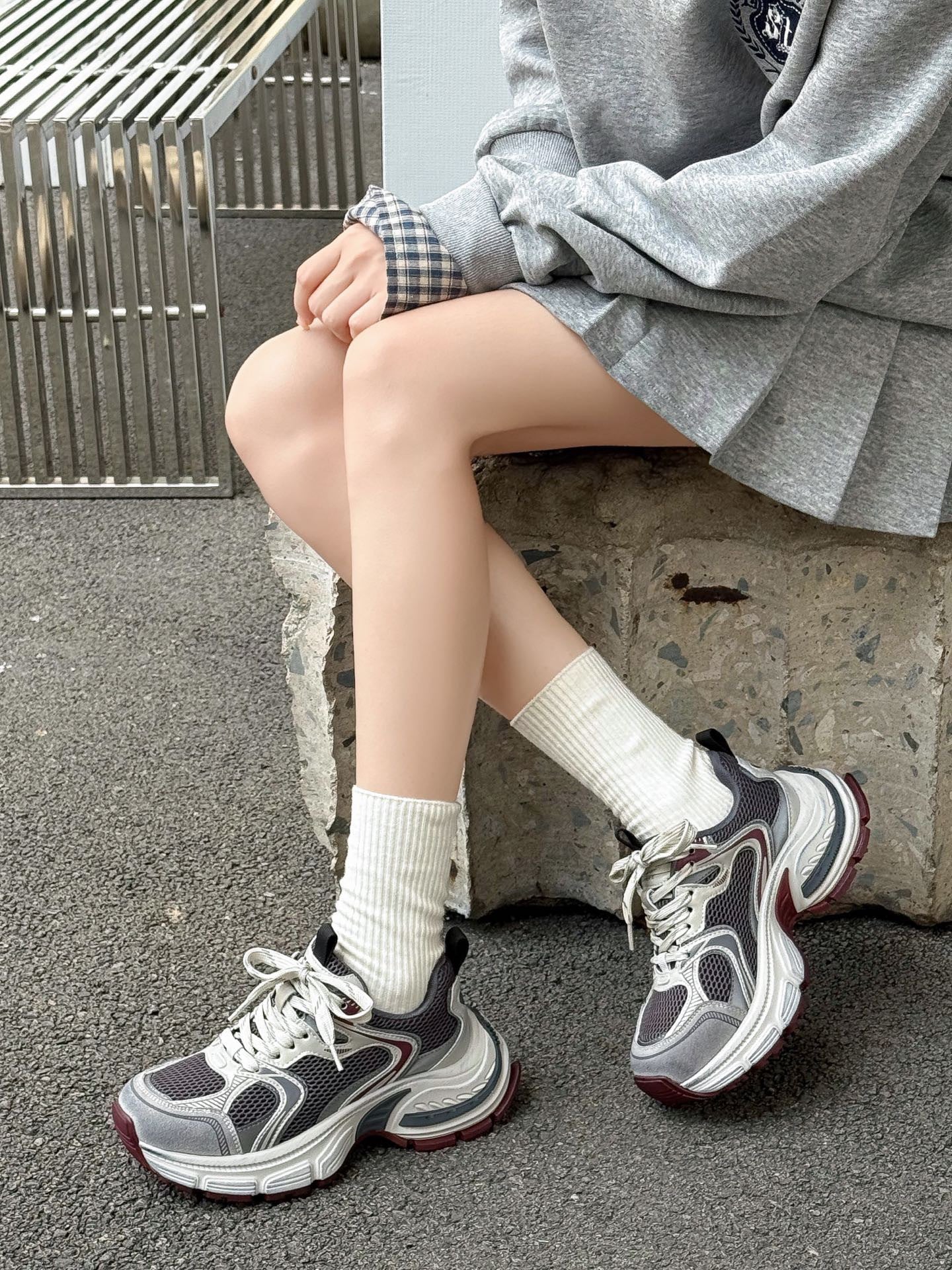 Women's Platform Dad Autumn Mesh Surface Soft Bottom With Skirt Height Women's Casual Shoes