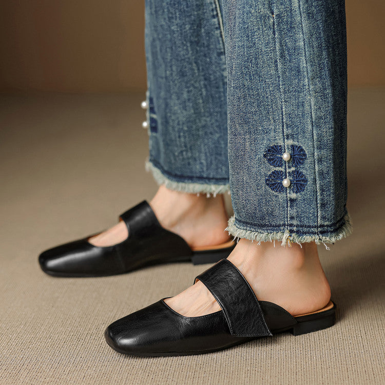 Temperament Square Toe Bottom Closed Half Outer Wear Flat Slippers