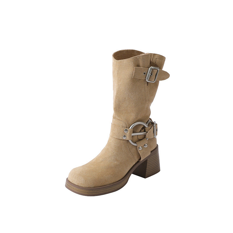 Women's Small Western Cowboy Summer Thin Short Thick Knight Women's Leather Boots
