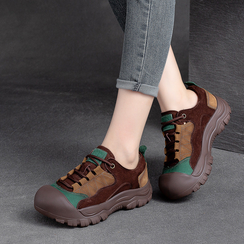 Women's Shu Closed Toe Ugly Cute Single Front Color Matching Retro Women's Casual Shoes