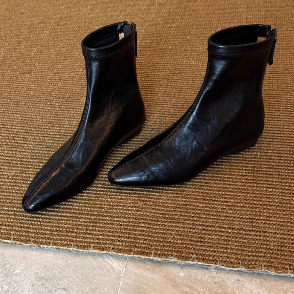 Women's Height Increasing Insole Flat Ankle Simple Veet Back Women's Leather Boots