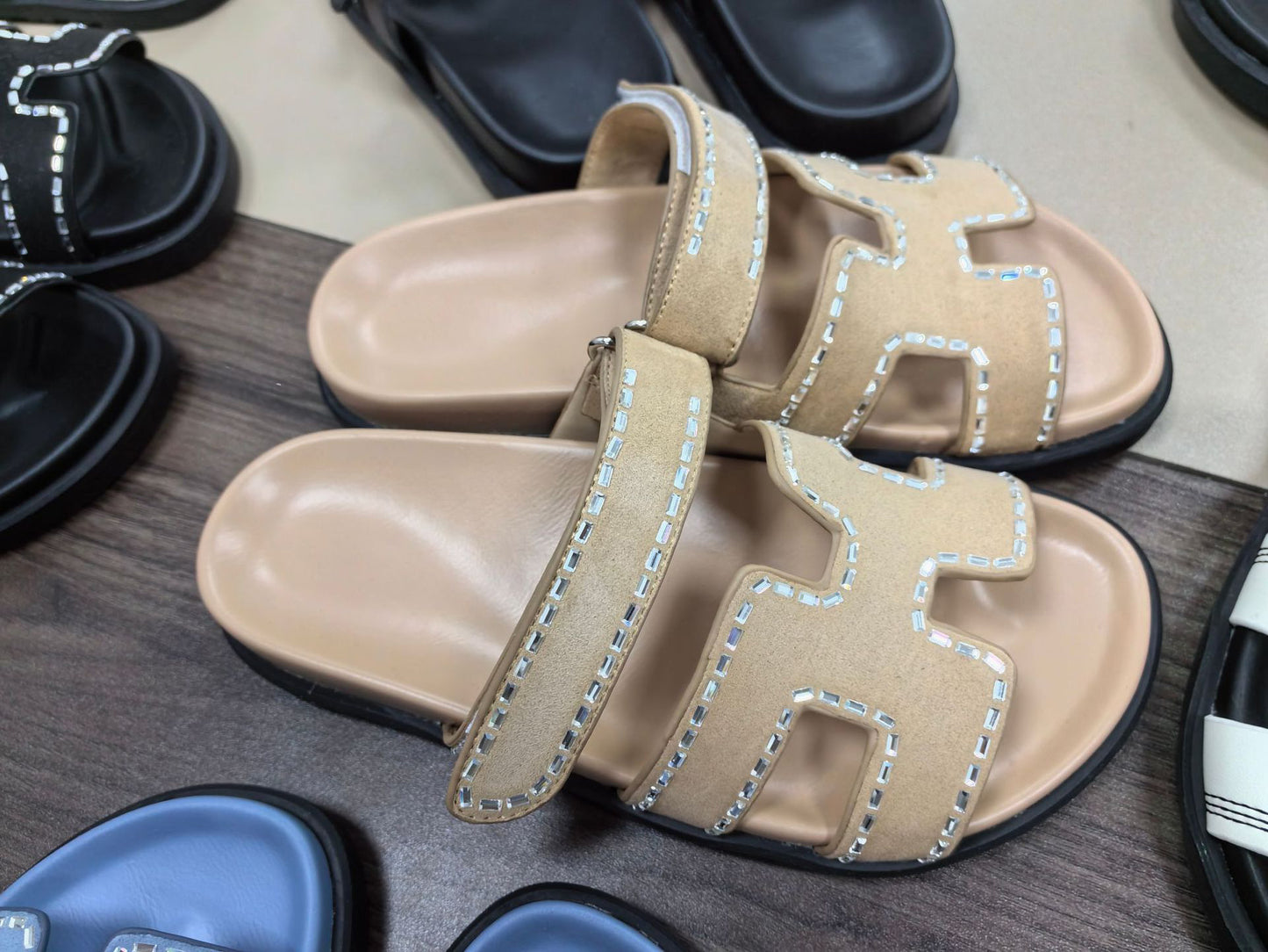 Women's Lazy Velcro Genuine Summer Thick Sole Half Slippers