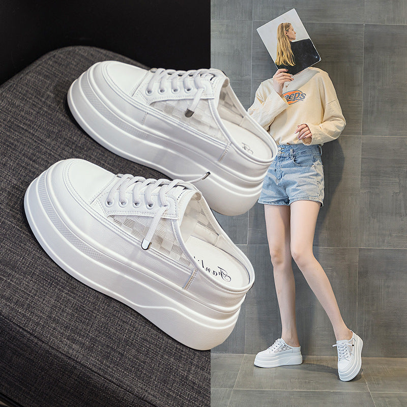 Women's Mesh Closed Toe Half Support White Casual Shoes
