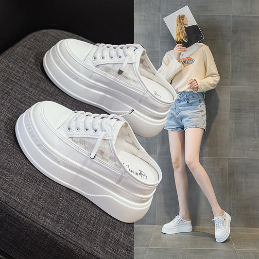Women's Mesh Closed Toe Half Support White Casual Shoes