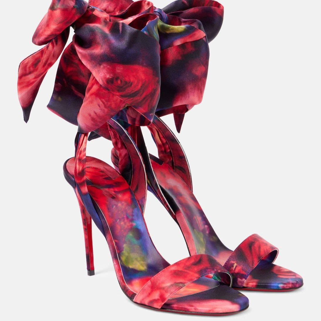Round Toe Satin Bow Ankle Strap Large High Heeled Sandals