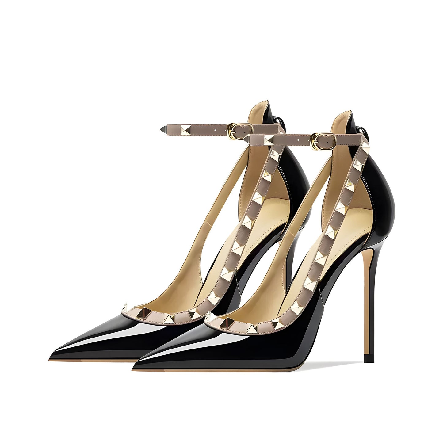 Women's Rivet Ankle Strap Buckle Patent High Large Heels