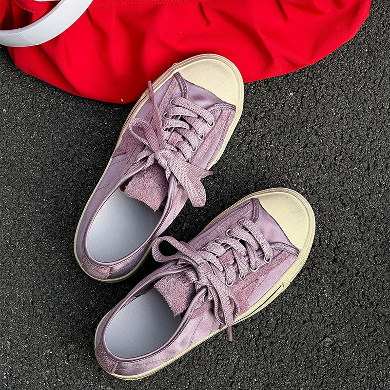 Women's Satin Surface Star Pattern Flat Board Sports Women's Casual Shoes