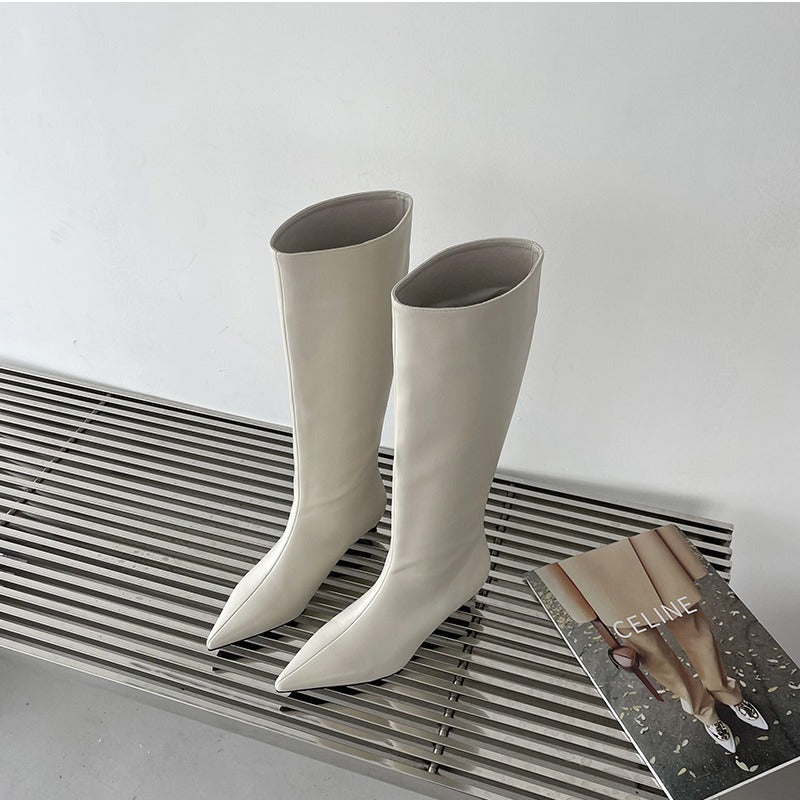 Simple Fashion Wide Korean Pointed Sleeve Women's Leather Boots