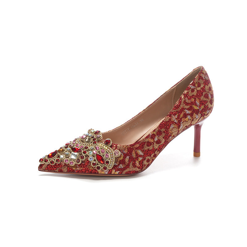 Stiletto Satin Golden Edge Wedding Bridesmaid Women's Fashion Shoes
