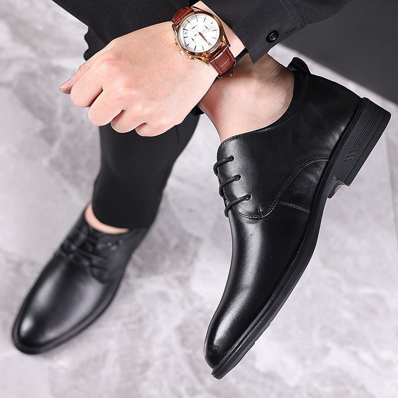 Men's First Layer Cowhide Pumps Business Lace Leather Shoes