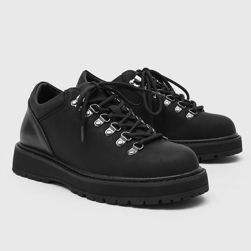 Men's Derby Trendy Lace Up Increased British Platform Round Head Men's Casual Leather Shoes