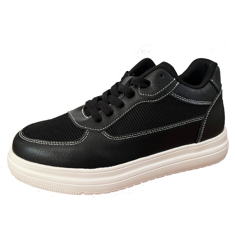 Unisex Invisible Height Increasing Insole Skateboard White Couple Men's Casual Leather Shoes