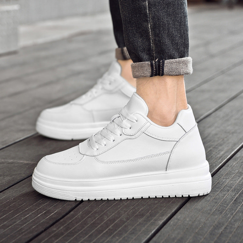 Unisex Invisible Height Increasing Insole Skateboard White Couple Men's Casual Leather Shoes