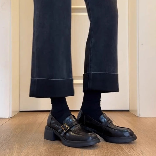 Women's Double-breasted With Slip-on Chunky Pumps Platform Heels