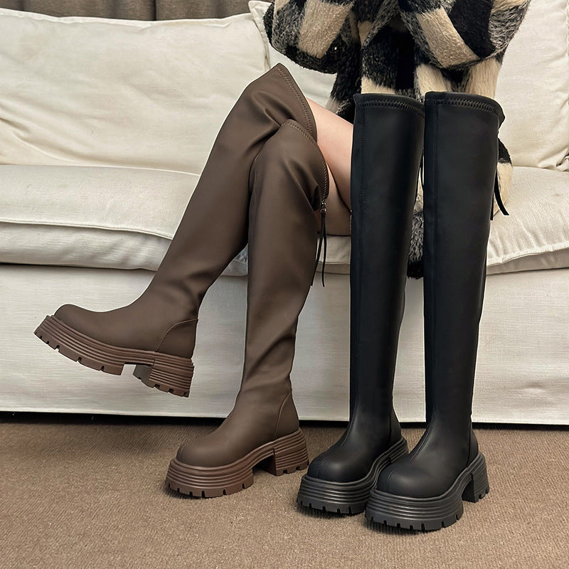 Women's Fashionable Thick Over The Knee Skinny Small Boots