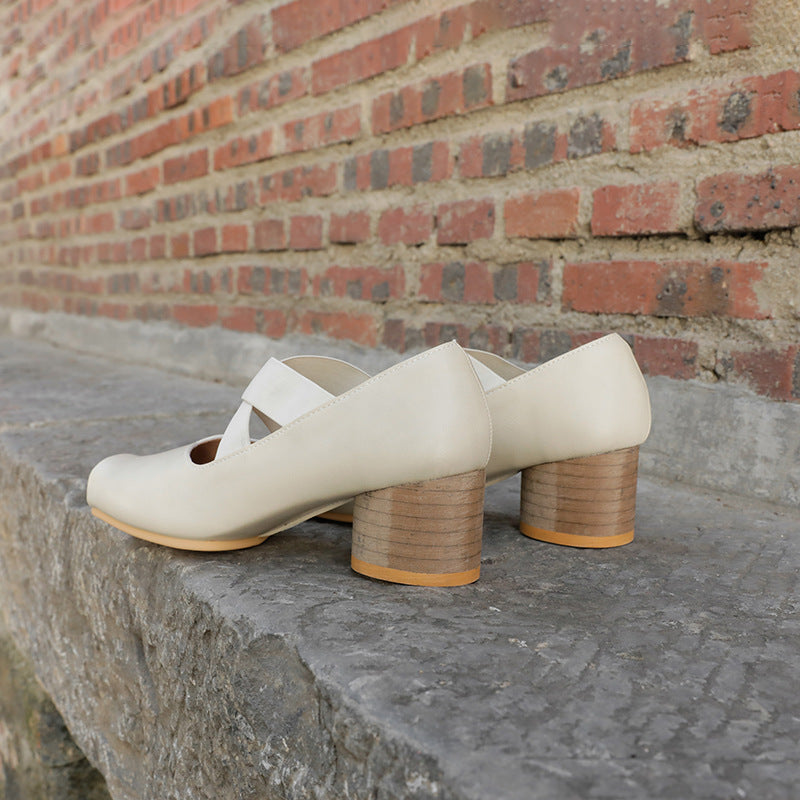 Women's Strap Pig Nose Mary Jane Retro Square Casual Shoes