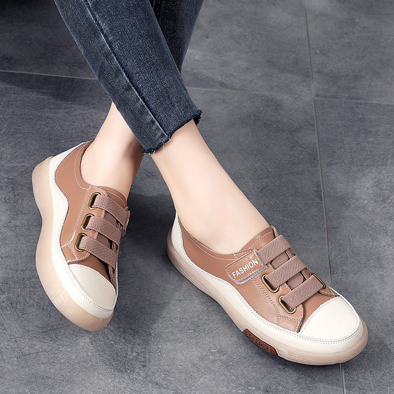 Women's White For Spring British Style Tendon Flat Leather Shoes